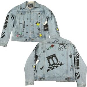 Brooklyn Cloth Denim Jacket‎ Unisex Small Graffiti NYC Peace Skull Thank You NWT